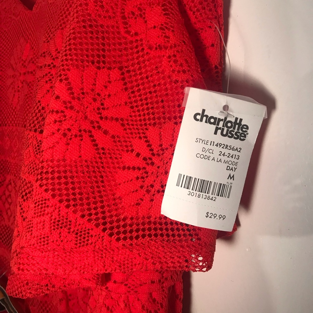 Charlotte Russe Dress Size M Red Lace With Belt - Picture 3 of 6
